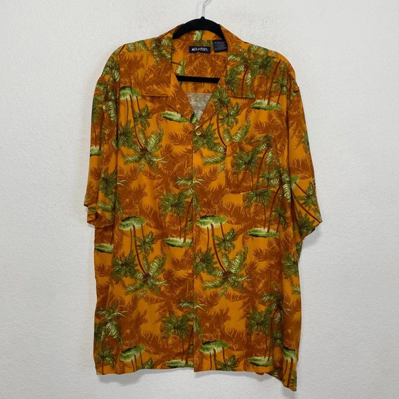 Vintage Puritan Orange Green Vacation Palm Tree Hawaiian Tropical Shirt Size XL - Picture 1 of 8